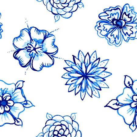 Vector Seamless pattern with Watercolor Flowersのイラスト素材