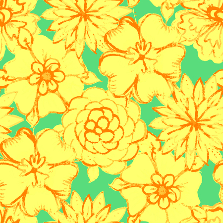 Vector Seamless pattern with Watercolor Flowersのイラスト素材