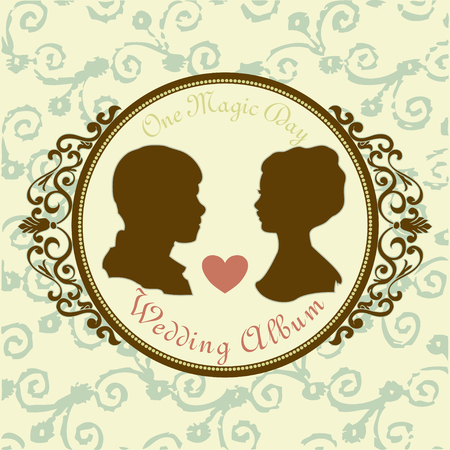 Vector Just married Silhouette in Vintage Frameのイラスト素材