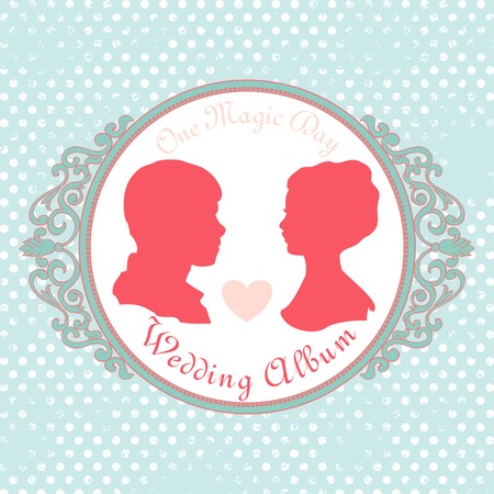 Vector Just married Silhouette in Vintage Frameのイラスト素材