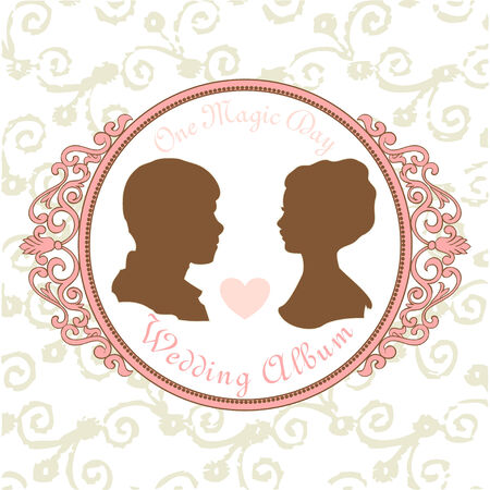 Vector Just married Silhouette in Vintage Frameのイラスト素材
