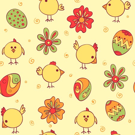 Vector Seamless Pattern with doodle chickenのイラスト素材