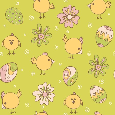 Vector Seamless Pattern with doodle chickenのイラスト素材