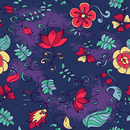 Vector Seamless texture with Flowers and Leaves.のイラスト素材