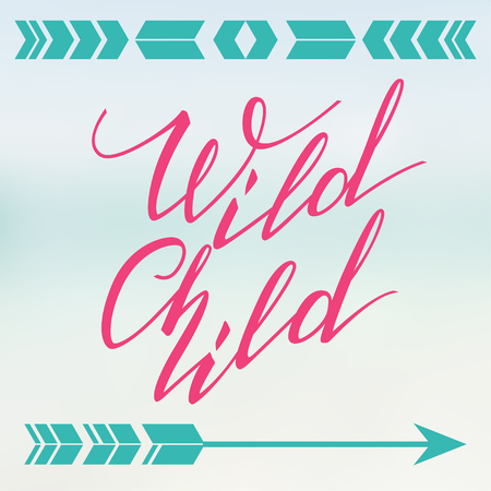 Handwritten Lettering. Inspirational Quote Wild Child. Vector illustrationのイラスト素材