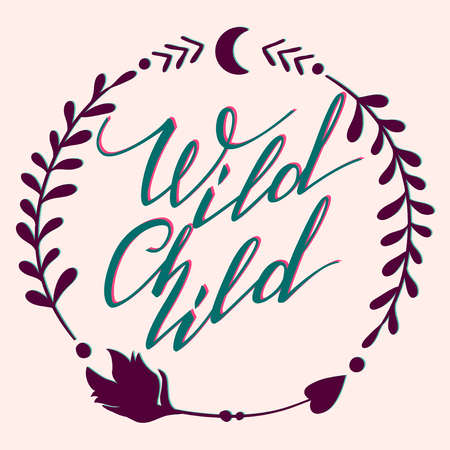Handwritten Lettering. Inspirational Quote Wild Child. Vector illustrationのイラスト素材