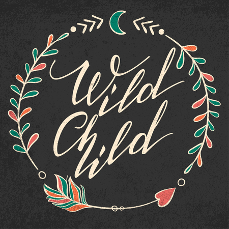 Handwritten Lettering. Inspirational Quote Wild Child. Vector illustrationのイラスト素材
