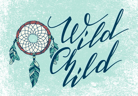 Handwritten Lettering. Inspirational Quote Wild Child. Vector illustrationのイラスト素材