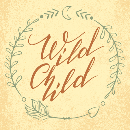 Handwritten Lettering. Inspirational Quote Wild Child. Vector illustrationのイラスト素材