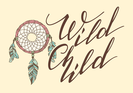 Handwritten Lettering. Inspirational Quote Wild Child. Vector illustrationのイラスト素材