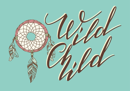 Handwritten Lettering. Inspirational Quote Wild Child. Vector illustrationのイラスト素材