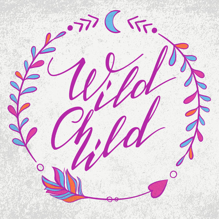 Handwritten Lettering. Inspirational Quote Wild Child. Vector illustrationのイラスト素材