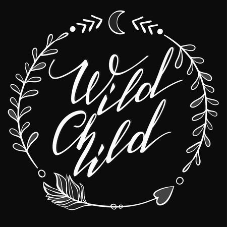 Handwritten Lettering. Inspirational Quote Wild Child. Vector illustrationのイラスト素材