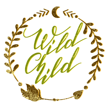 Handwritten Lettering. Inspirational Quote Wild Child. Vector illustrationのイラスト素材