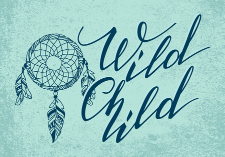 Handwritten Lettering. Inspirational Quote Wild Child. Vector illustrationのイラスト素材