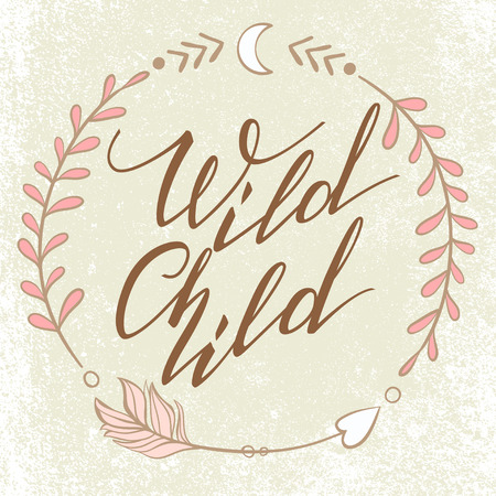 Handwritten Lettering. Inspirational Quote Wild Child. Vector illustrationのイラスト素材