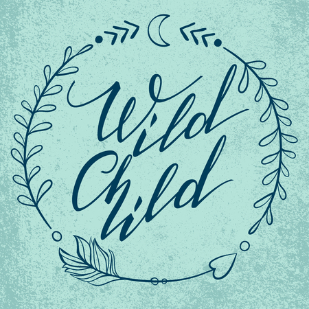 Handwritten Lettering. Inspirational Quote Wild Child. Vector illustrationのイラスト素材