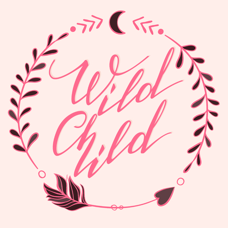 Handwritten Lettering. Inspirational Quote Wild Child. Vector illustrationのイラスト素材