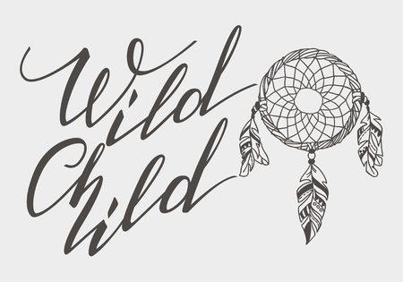 Handwritten Lettering. Inspirational Quote Wild Child. Vector illustrationのイラスト素材