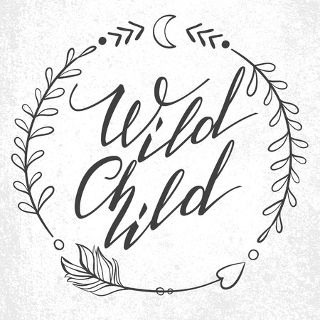 Handwritten Lettering. Inspirational Quote Wild Child. Vector illustrationのイラスト素材