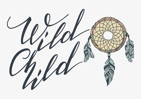 Handwritten Lettering. Inspirational Quote Wild Child. Vector illustrationのイラスト素材