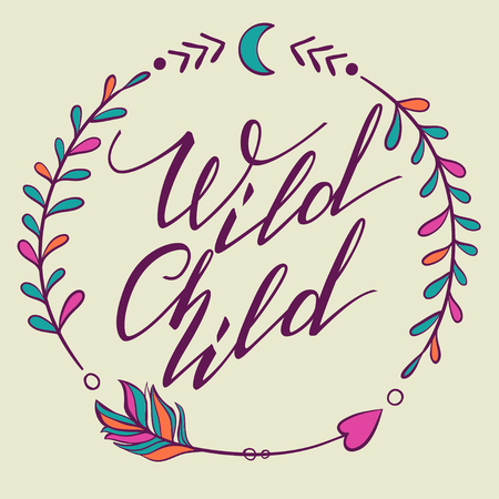 Handwritten Lettering. Inspirational Quote Wild Child. Vector illustrationのイラスト素材