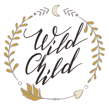 Handwritten Lettering. Inspirational Quote Wild Child. Vector illustrationのイラスト素材