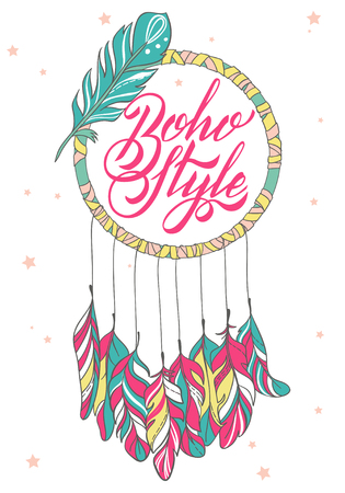 Vector Dreamcatcher Amulet. Ethnic illustration, tribalのイラスト素材