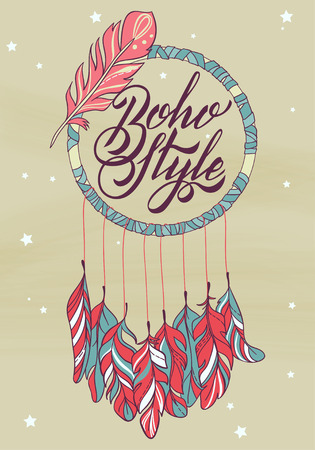 Vector Dreamcatcher Amulet. Ethnic illustration, tribalのイラスト素材