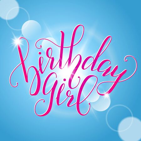Vector Calligraphy script Quote Birthday Girl. Greeting card sign handwritten lettering typography vector. Design for postcards and prints.の写真素材
