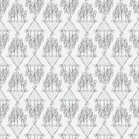 Vector Seamless Pattern with Different Dream Catcher Amulet. Can be used as ornament of textile, dress pattern, case and cover for gadgetのイラスト素材