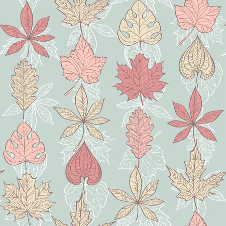Vector Seamless Fabric Pattern with Fall Different Leavesのイラスト素材