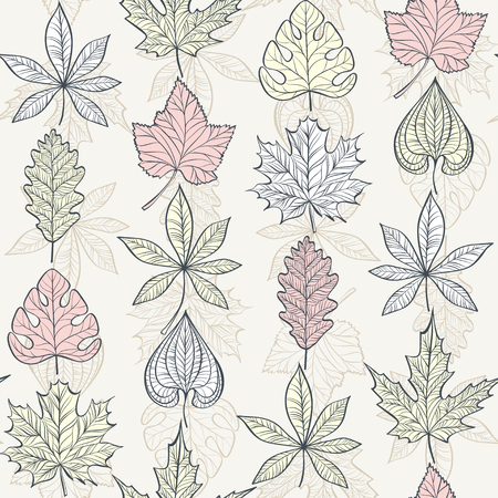 Vector Seamless Fabric Pattern with Fall Different Leavesのイラスト素材