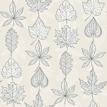 Vector Seamless Fabric Pattern with Fall Different Leavesのイラスト素材