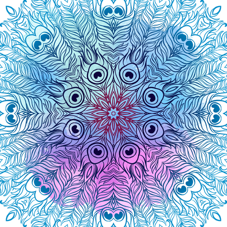 Vector Ethnic Mandala on a colorful watercolor background. Vintage decorative round element. Tattoo element.の写真素材