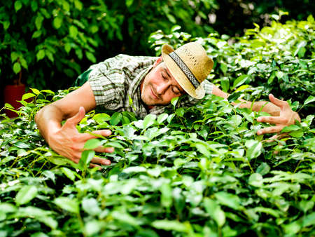His hugs farmer plantsの写真素材