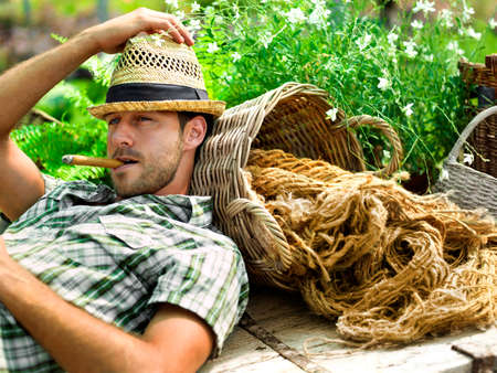 relaxing after gardening hard workの写真素材