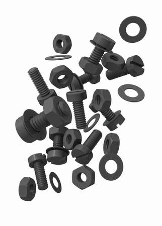 Set of bolts, screws and washersの写真素材