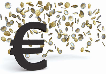 Euro under a waterfall of moneyの写真素材