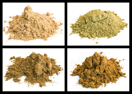 spice powder of cumin, galangal root, kummel, nutmegの写真素材