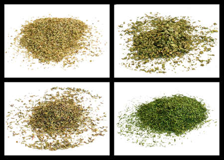 spice powder of lovage, oregano, dill summit, thymeの写真素材