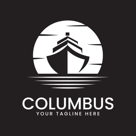 columbus logo icon template design. moon, cloud and sea vector illustrationのイラスト素材