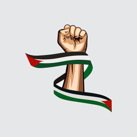 international day of solidarity with the palestinian people with hand and flag vector illustrationのイラスト素材