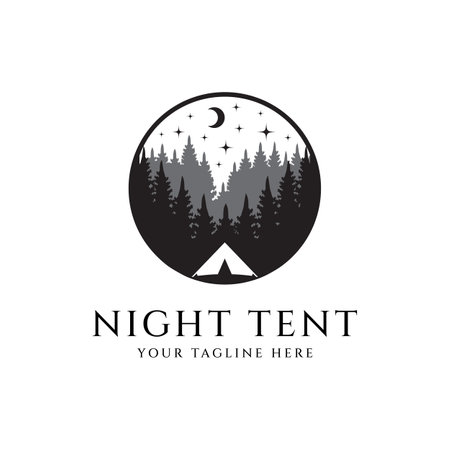 night camping logo vector illustration design, simple tent adventure template logoのイラスト素材