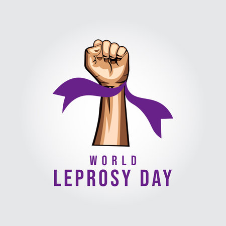 World Leprosy Day Vector Illustration Symbol. Healthcare Leprosy Design. Awareness Concept with Purple Ribbonのイラスト素材