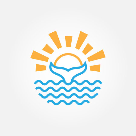 whale tail logo vector illustration design graphic, on sunrise and sunset view , branding simple logoのイラスト素材