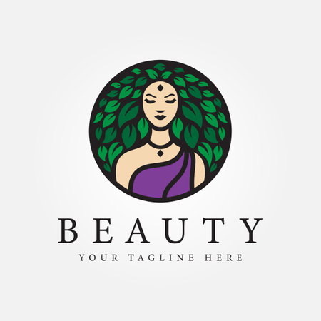 nature beauty line art logo design. feminine with floral style symbol logo template vector illustration designのイラスト素材