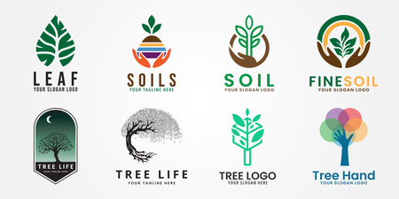 set bundle soil logo icon design inspiration with leaf and hand vector illustrationのイラスト素材