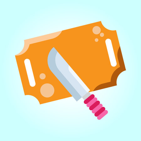 A flat design illustration showing a knife on a cutting board. Perfect for culinary themes.のイラスト素材