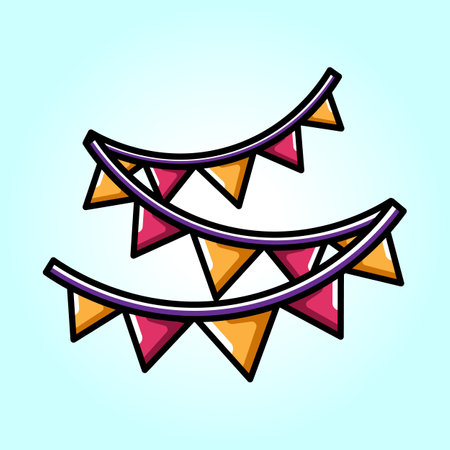 A vibrant illustration of colorful party bunting flags perfect for festive celebrations and events.のイラスト素材